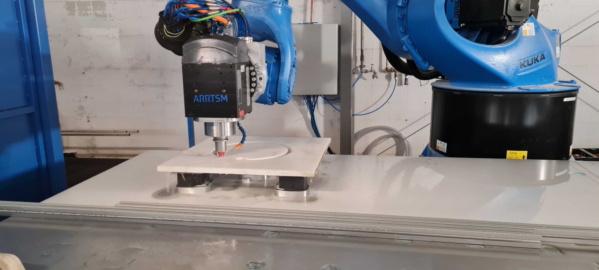 Stone machining close-up with ARRTSM robot